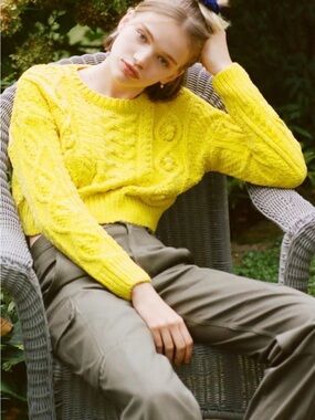 Urban Outfitters Neon Yellow Pom Pom Cropped Sweater